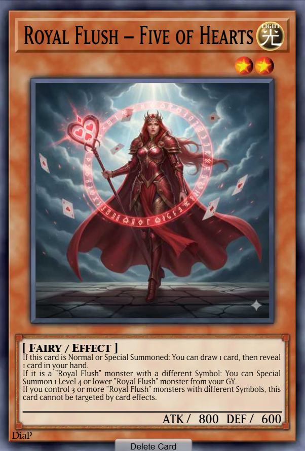 Royal Flush – Five of Hearts